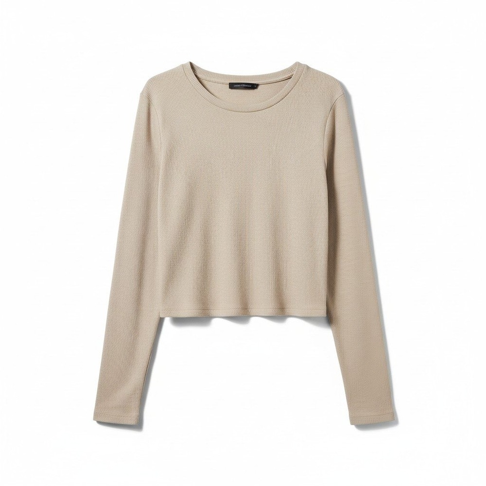 Universal‎ Thread Womens Long Sleeve Ribbed Crop Top Beige NWT XL